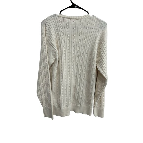 Izod Mens Cable Knit V-Neck Sweater Cotton White Classic Design Sz L - Picture 2 of 9